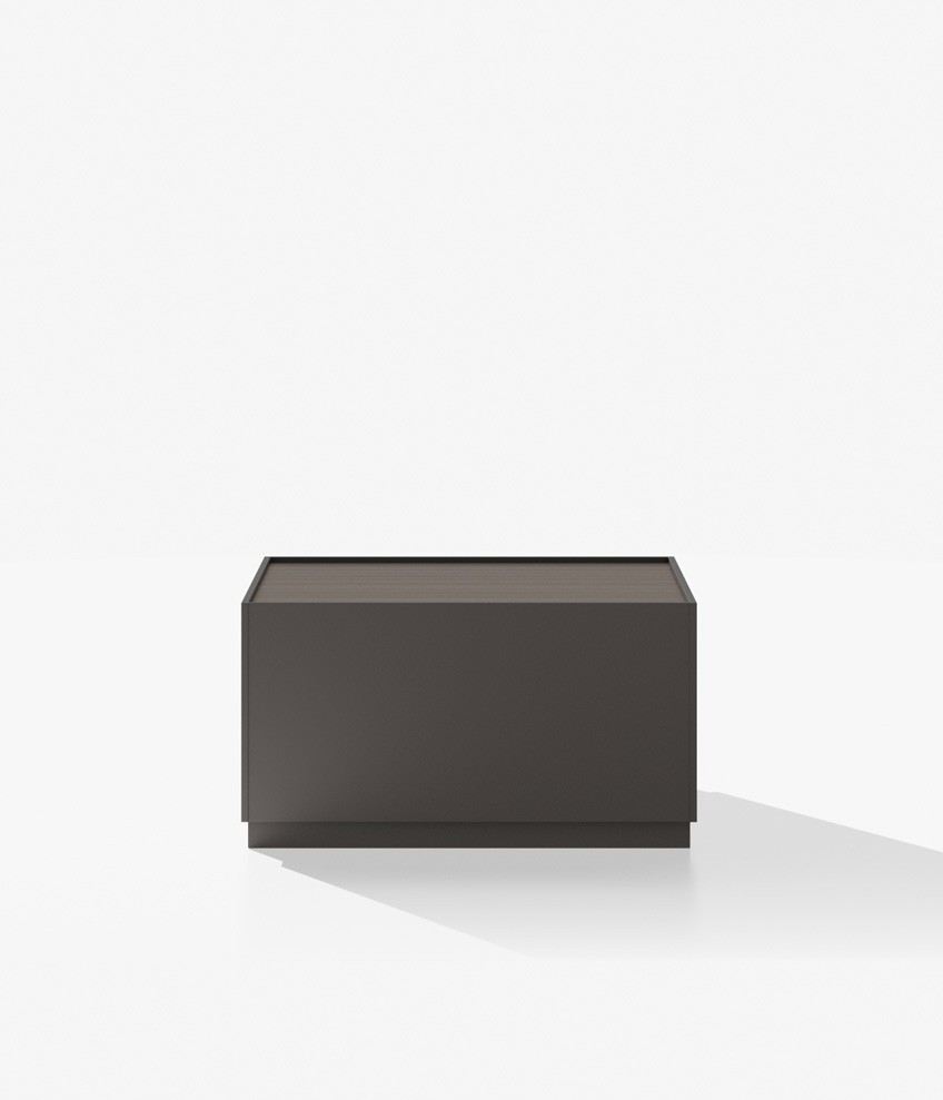 Code storage unit with drawer in mat lacquer visone with top in lmetal lacquer bronzo.