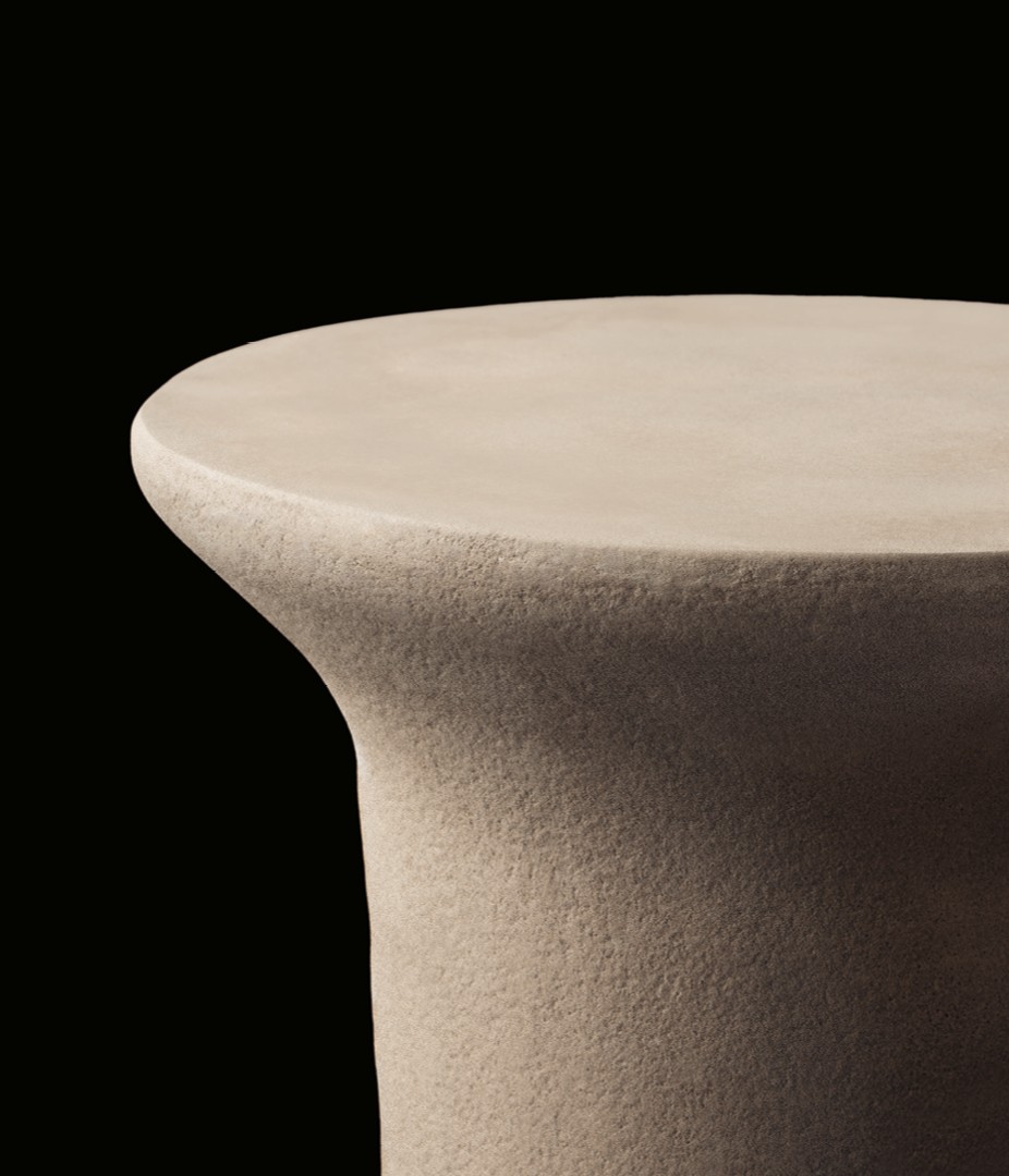 Close up of the Reef coffee table in Cementoraw® crema.