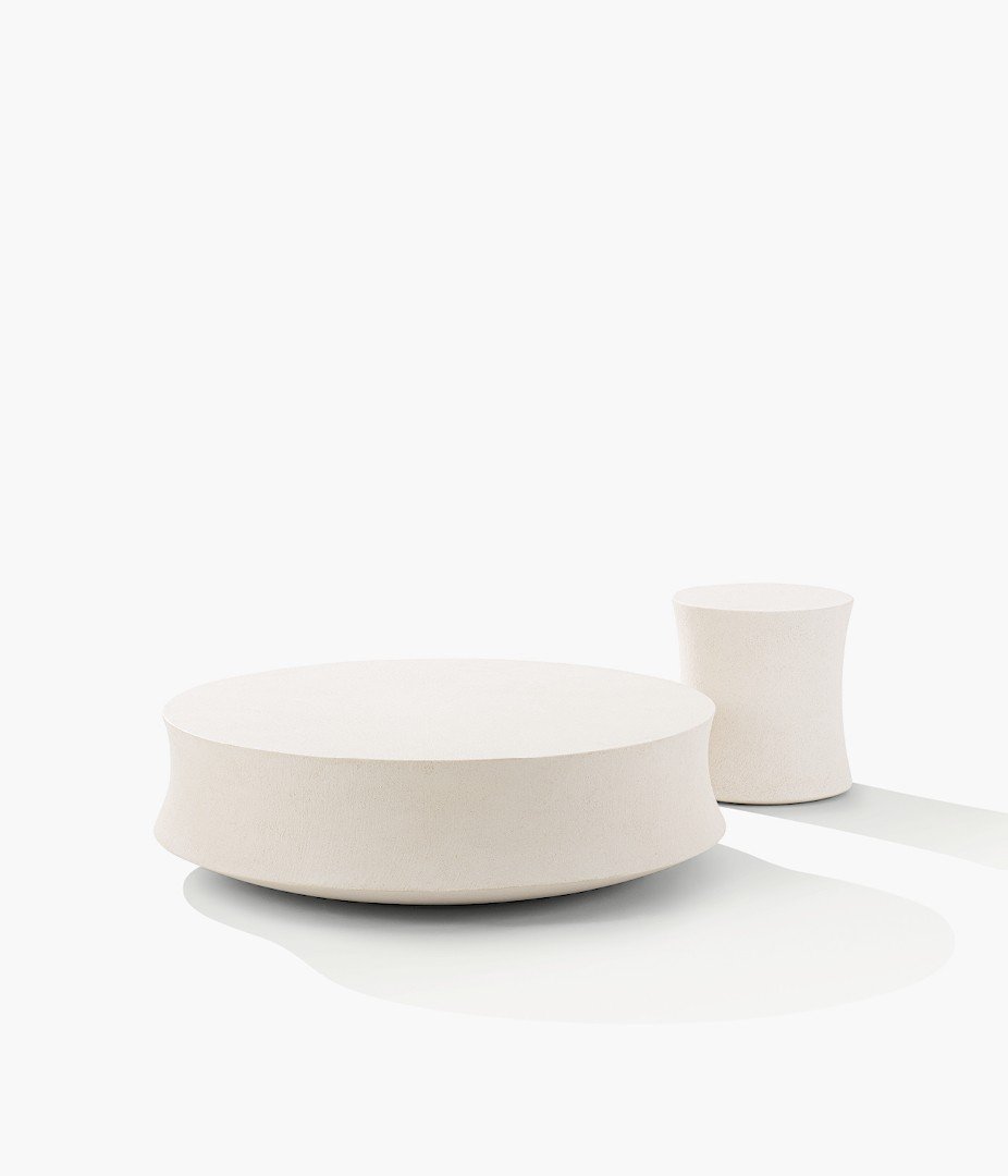 Soori coffee tables in stone in the colour arena.