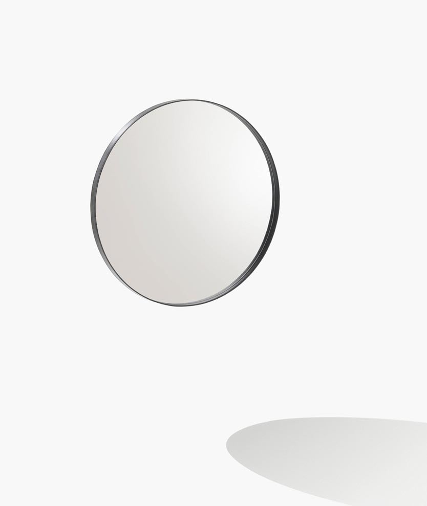 Зеркало Circle с рамой из кожи 02 nero и белым зеркалом.