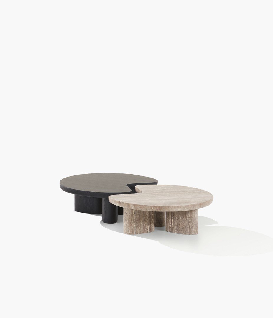 Кофейные столики Ernest в матовом мраморе travertino titanium.