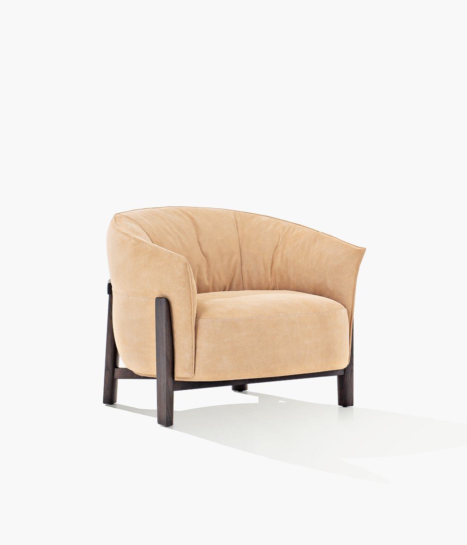 Кресло Leopold со структурой из черного вяза, съемный чехол из кожи Suede 02 corda.
