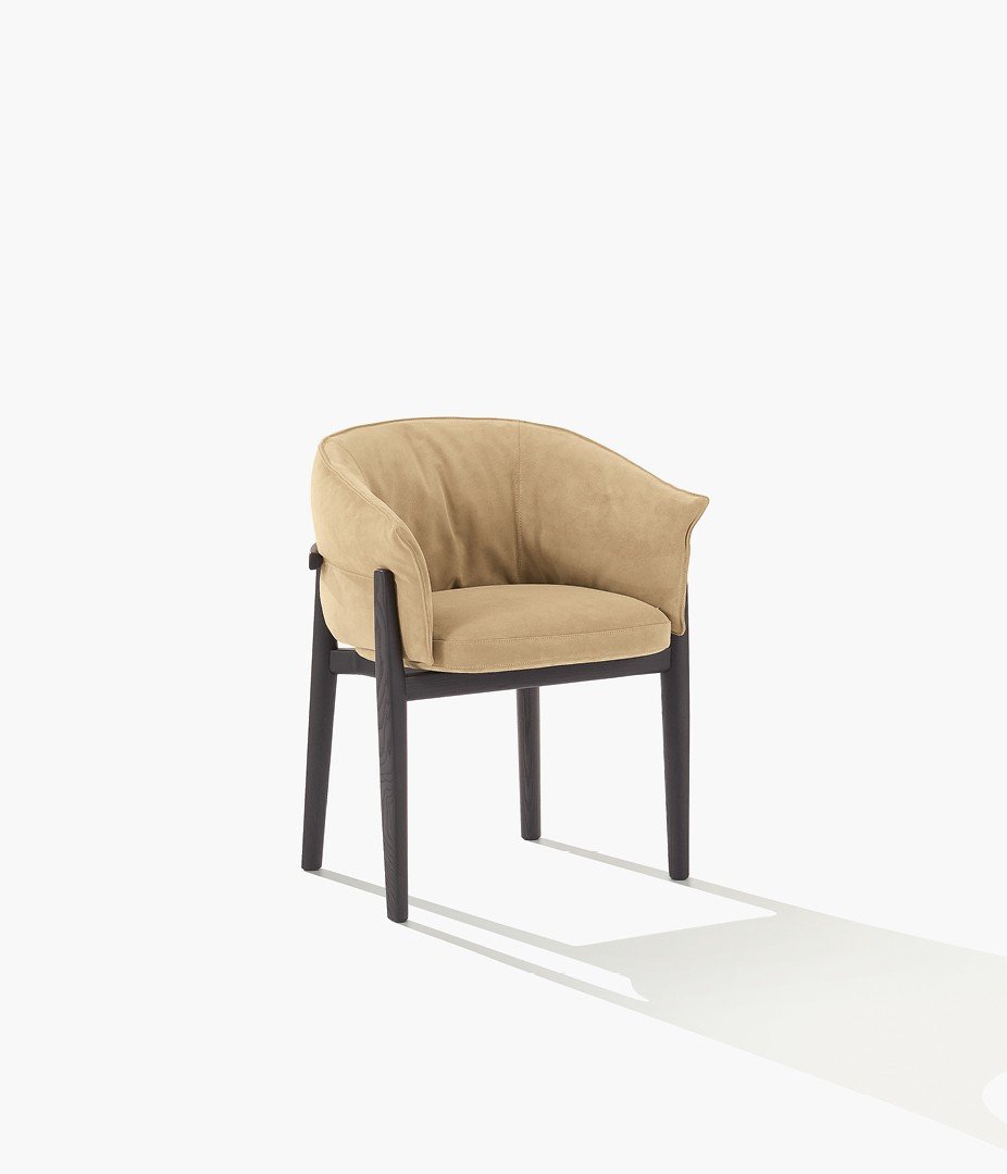 Стул Leopold с каркасом из черного вяза и съемным чехлом из кожи Suede 02 corda.